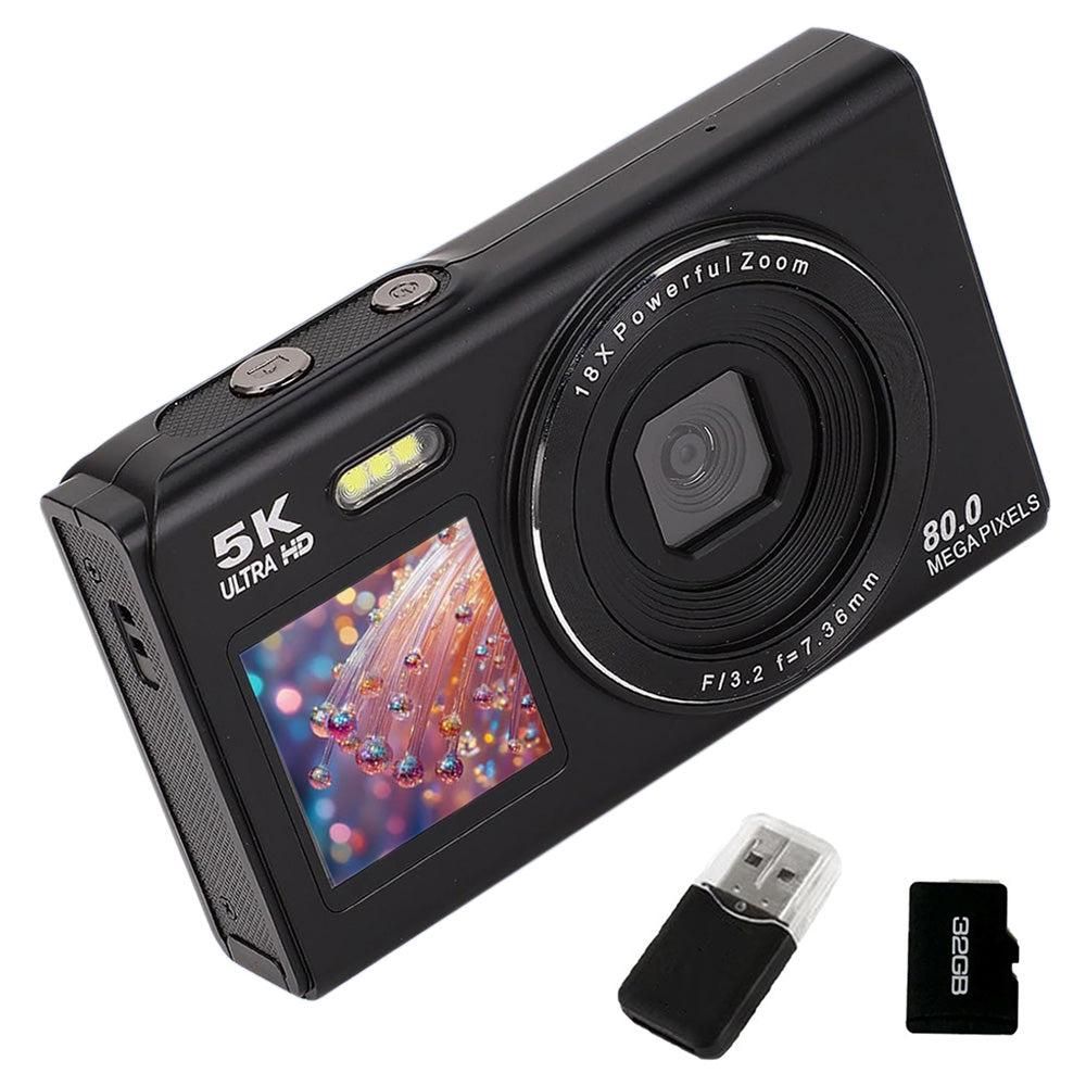 5K HD Dual Screen Digital Camera Point and Shoot Selfie Camera with LED Fill Light - White