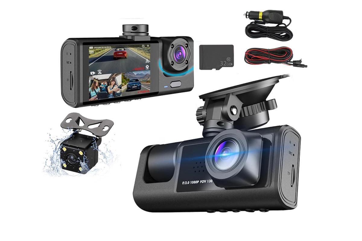 3 Channel Dash Cam Front and Rear Inside with 32GB SD Card 1080P Dash Camera Full HD 170 Degree Wide Angle Dashboard Camera