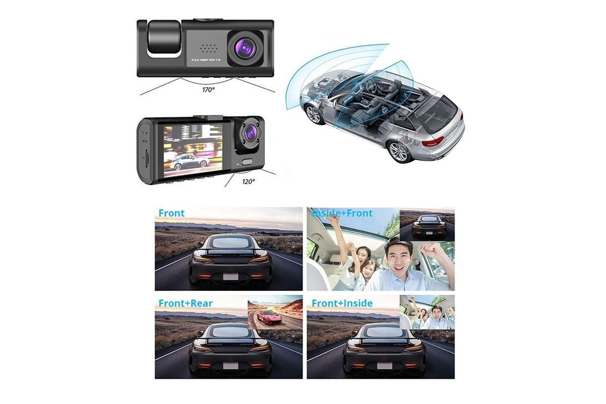 3 Channel Dash Cam Front and Rear Inside with 32GB SD Card 1080P Dash Camera Full HD 170 Degree Wide Angle Dashboard Camera