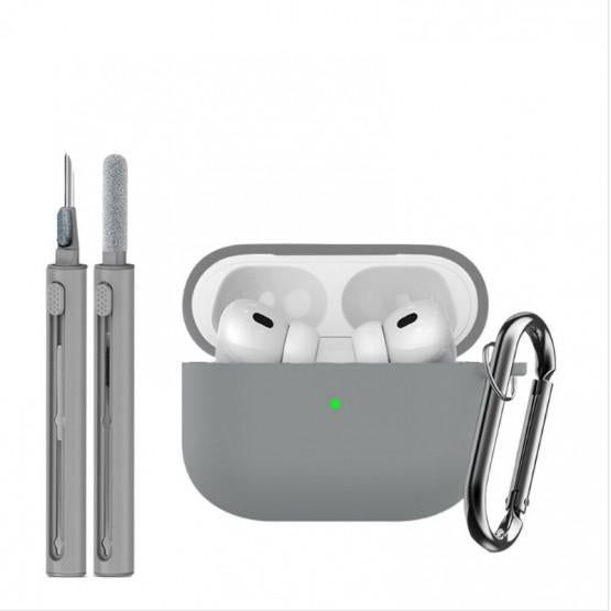 Compatible with Apple Airpods 4 Silicone Full Case Keychain and Cleaner Kit White
