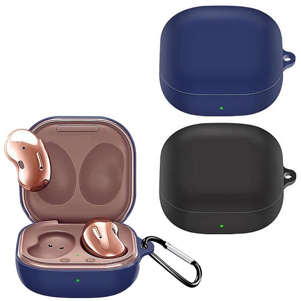 2Pcs Silicone Headphone Protective Case Wireless Earphone Cover with Carabiner for Samsung Galaxy Buds2/ Buds Live/Buds Pro White and Pink