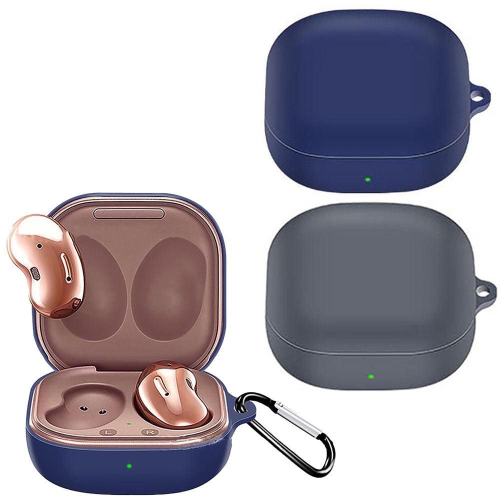 2Pcs Silicone Headphone Protective Case Wireless Earphone Cover with Carabiner for Samsung Galaxy Buds2/ Buds Live/Buds Pro White and Pink
