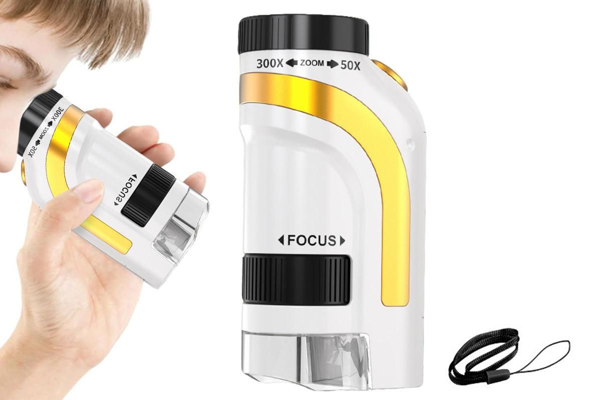 50X-300X Handheld Microscope with LED Lights Portable Pocket Zoom Gold