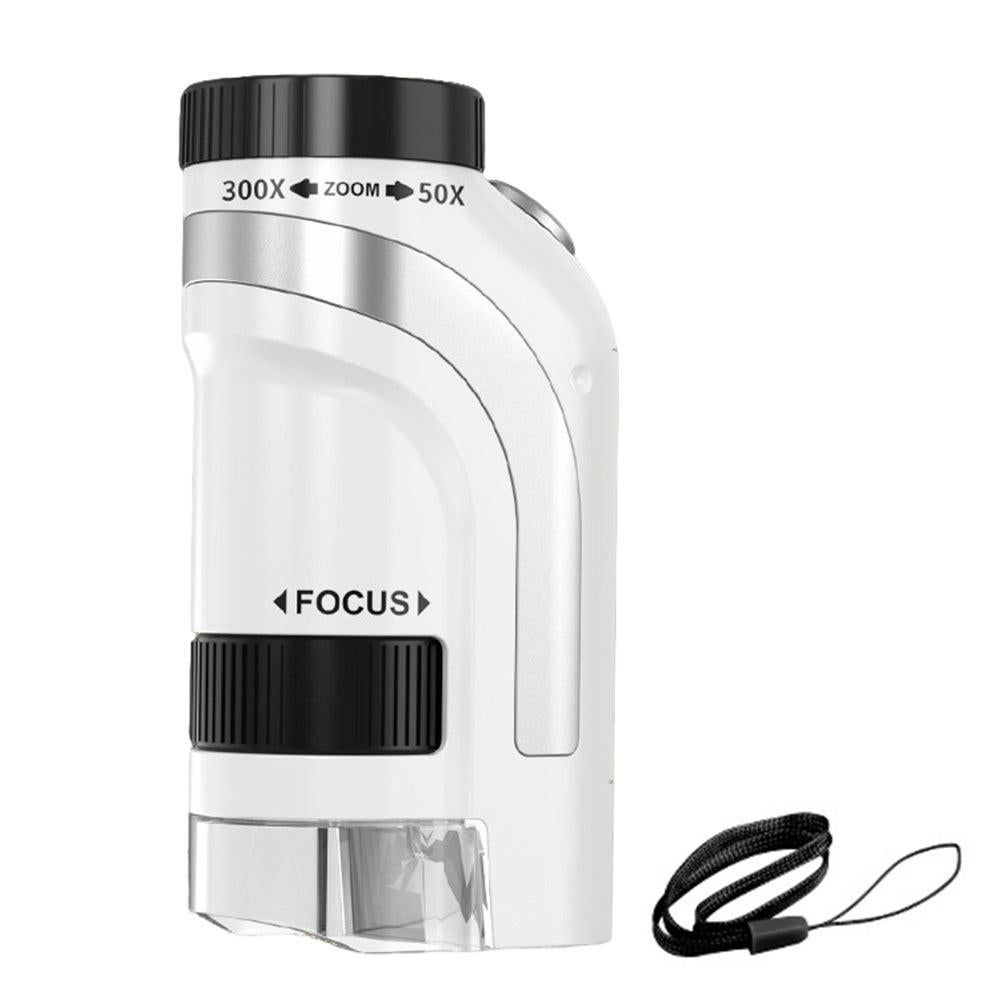50X-300X Handheld Microscope with LED Lights Portable Pocket Zoom Silver