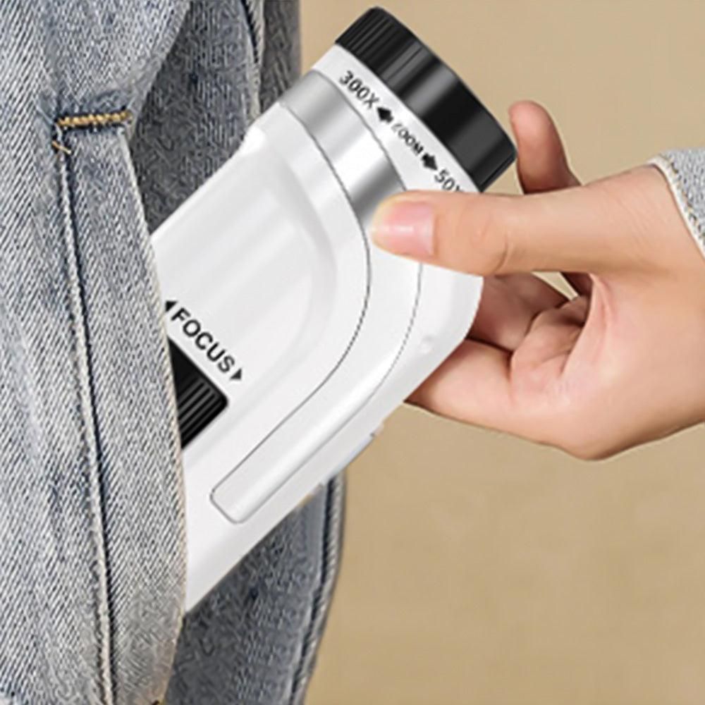 50X-300X Handheld Microscope with LED Lights Portable Pocket Zoom Silver