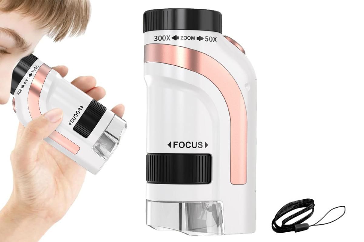 50X-300X Handheld Microscope with LED Lights Portable Pocket Zoom Pink