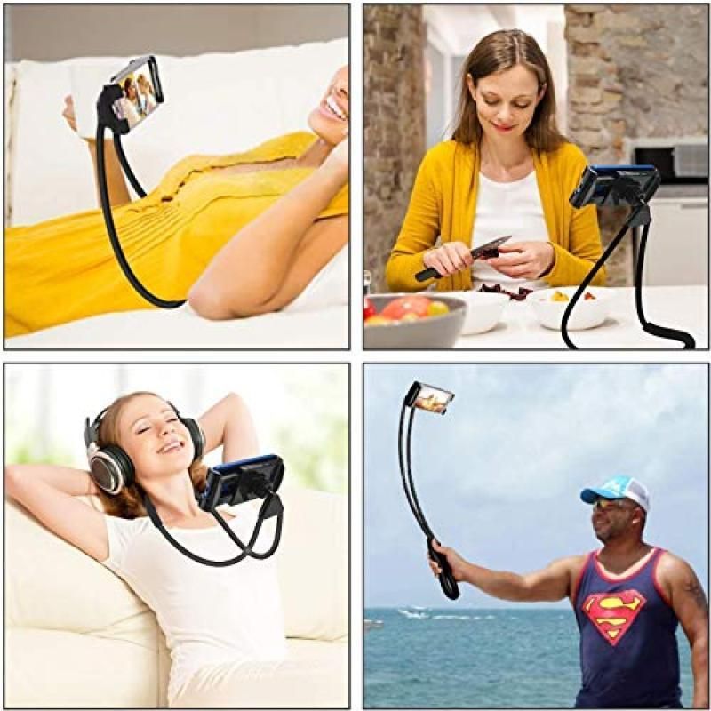 70cm 360°Rotating Neck Phone Holder Universal Clip for Phone Tablet Black