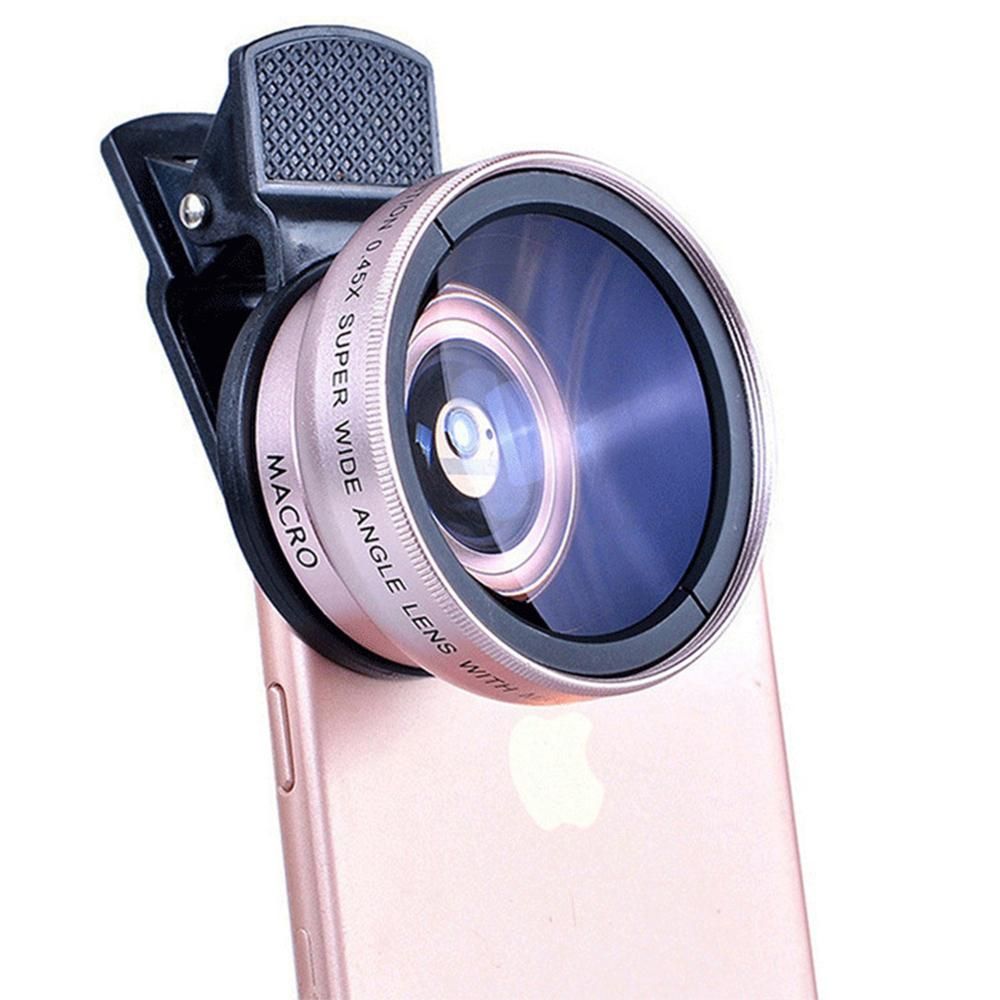 2pcs Cell Phone Camera Lens 2 in1 Portable Wide Angle Macro Cell Phone Camera Lens Kit -Rose Gold