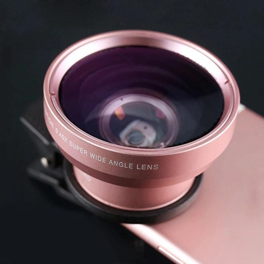 2pcs Cell Phone Camera Lens 2 in1 Portable Wide Angle Macro Cell Phone Camera Lens Kit -Rose Gold