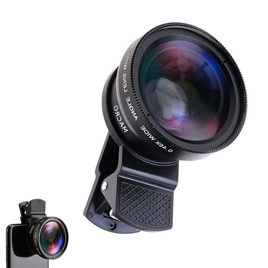 Cell Phone Camera Lens 2 in1 Portable Wide Angle Macro Cell Phone Camera Lens Kit -Black