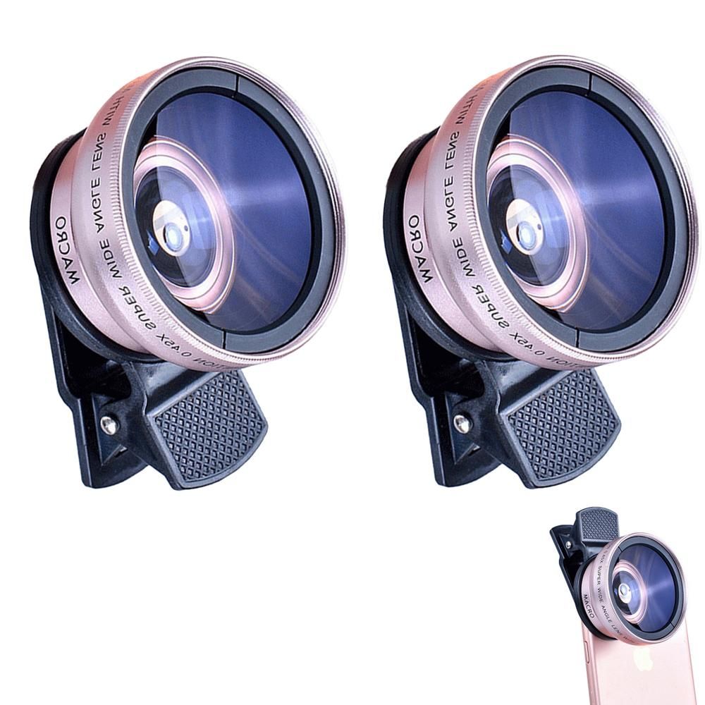 Cell Phone Camera Lens 2 in1 Portable Wide Angle Macro Cell Phone Camera Lens Kit -Black
