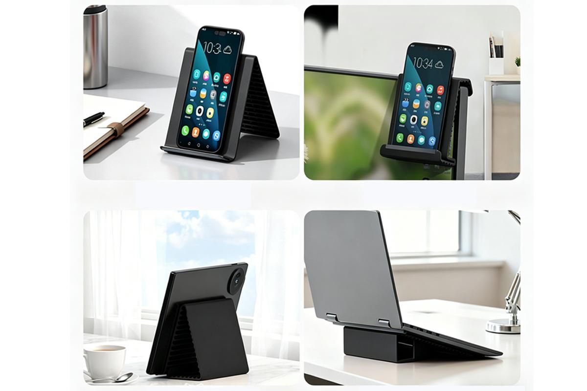 Portable Silicone Phone Stand Desk Holder for Office Travel Airplane-Black