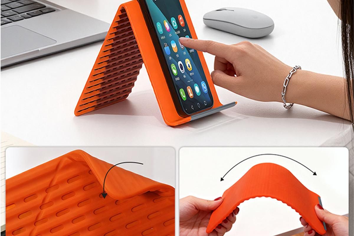 Portable Silicone Phone Stand Desk Holder for Office Travel Airplane-Orange