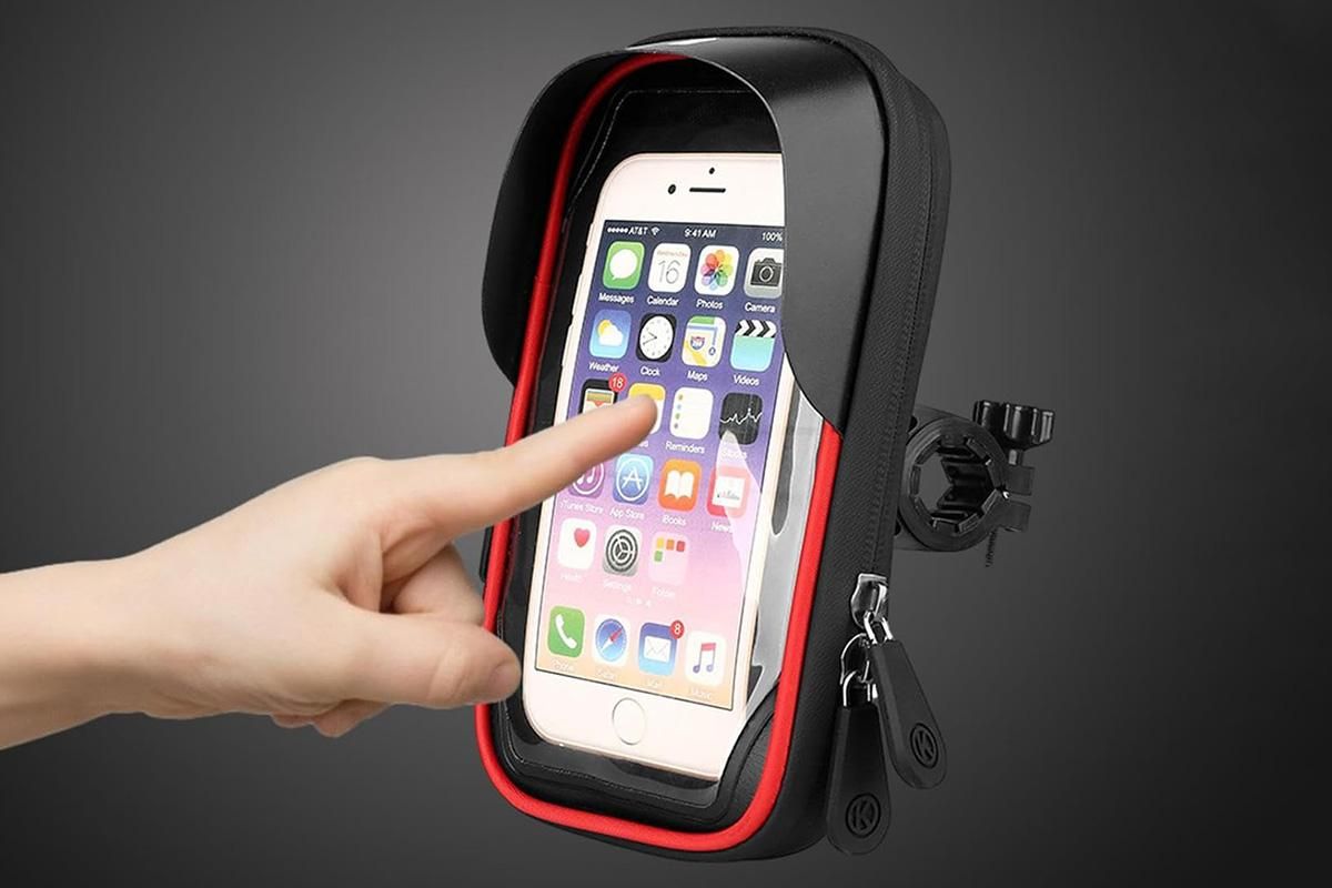 Waterproof Bike Phone Holder Fully Enclosed Touch Sensitive Phone Mount-Red