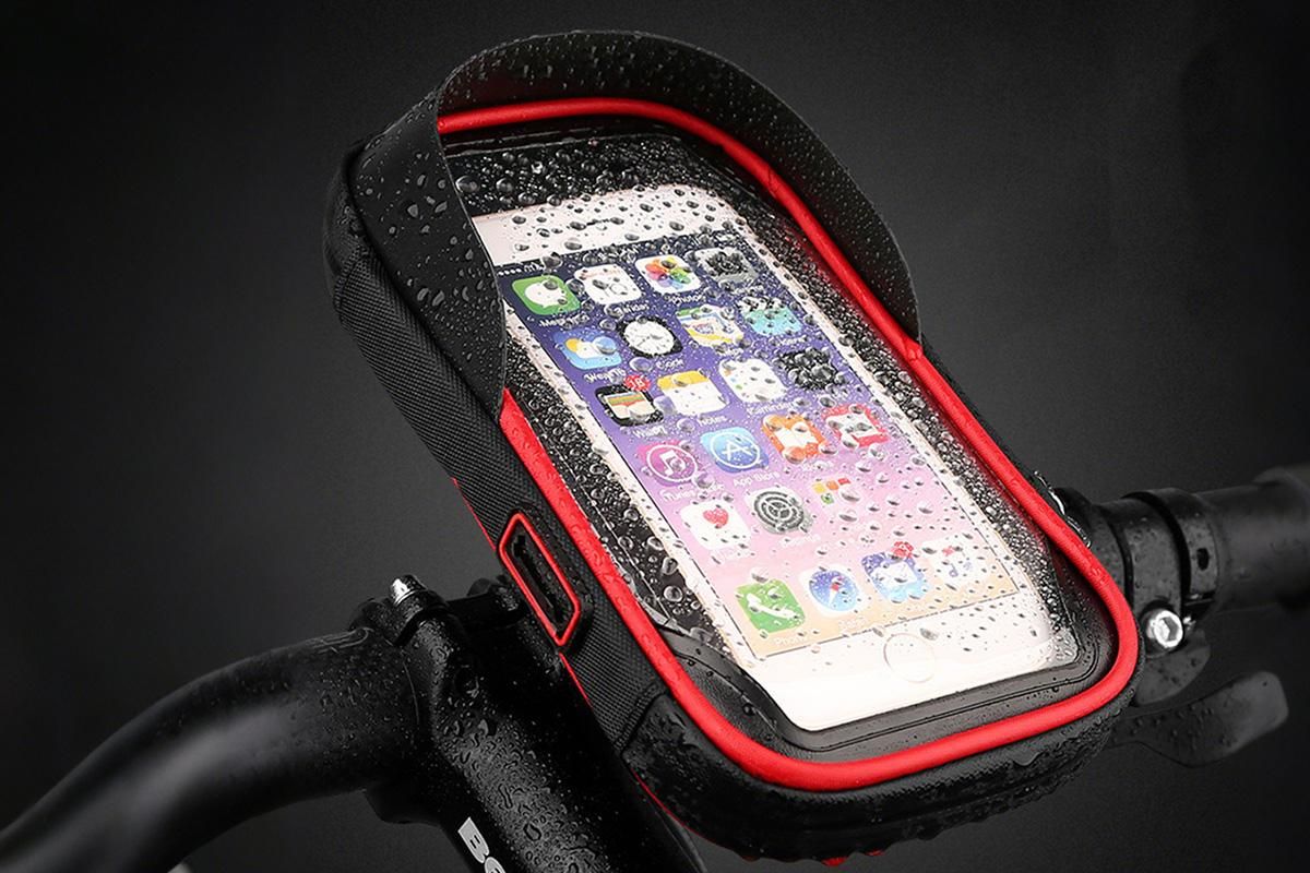 Waterproof Bike Phone Holder Fully Enclosed Touch Sensitive Phone Mount-Red