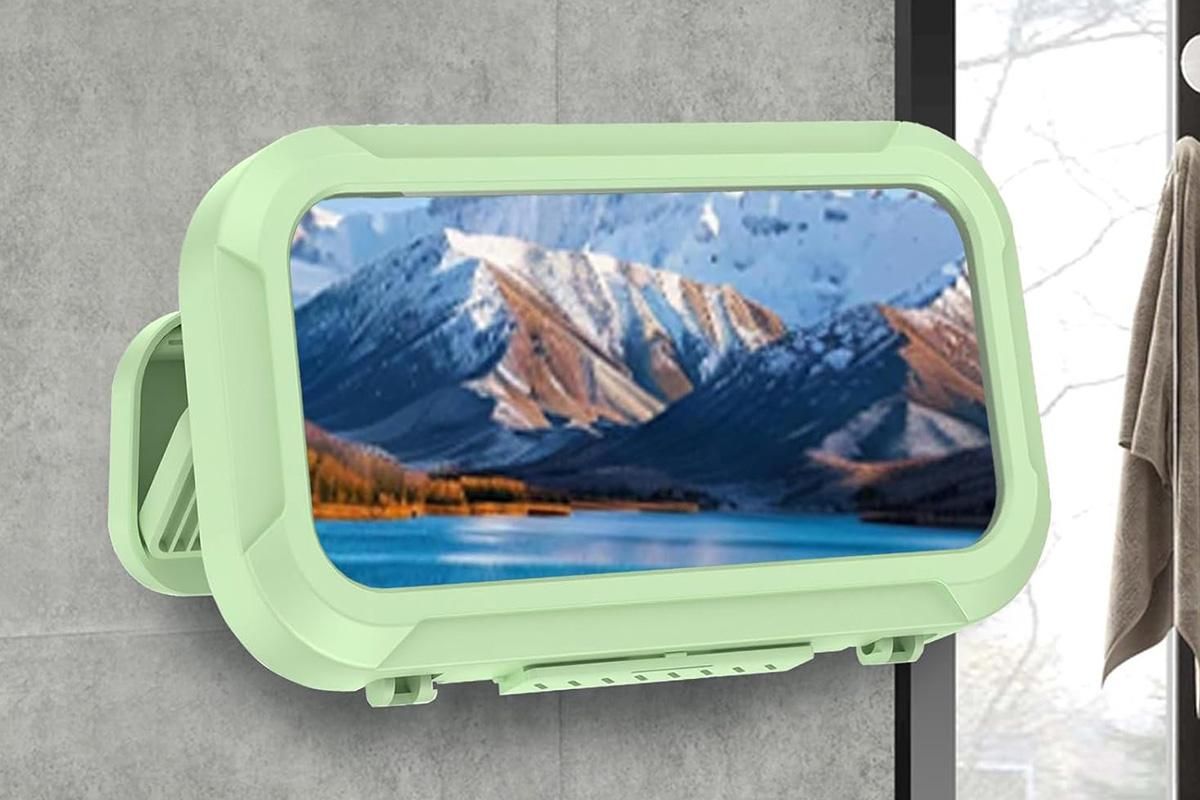 Waterproof Anti-Fog Rotating Shower Phone Holder for Bathroom-Light Green