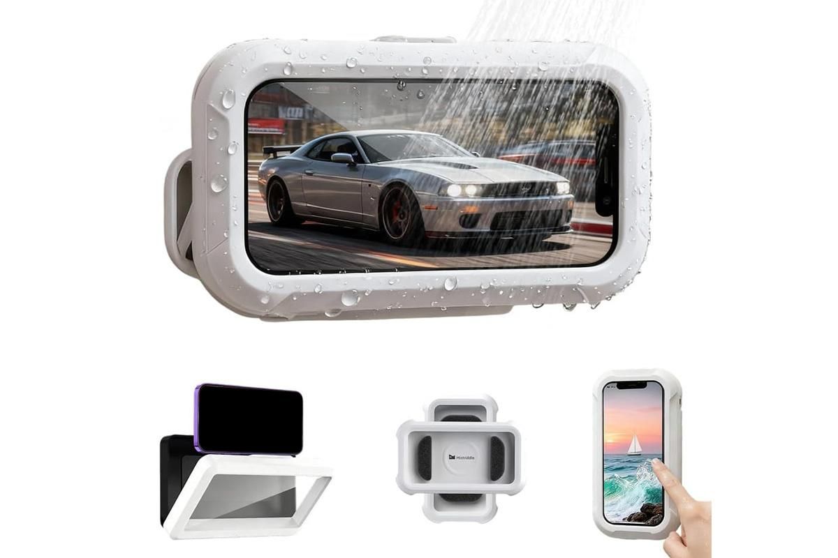 Waterproof Anti-Fog Rotating Shower Phone Holder for Bathroom-White