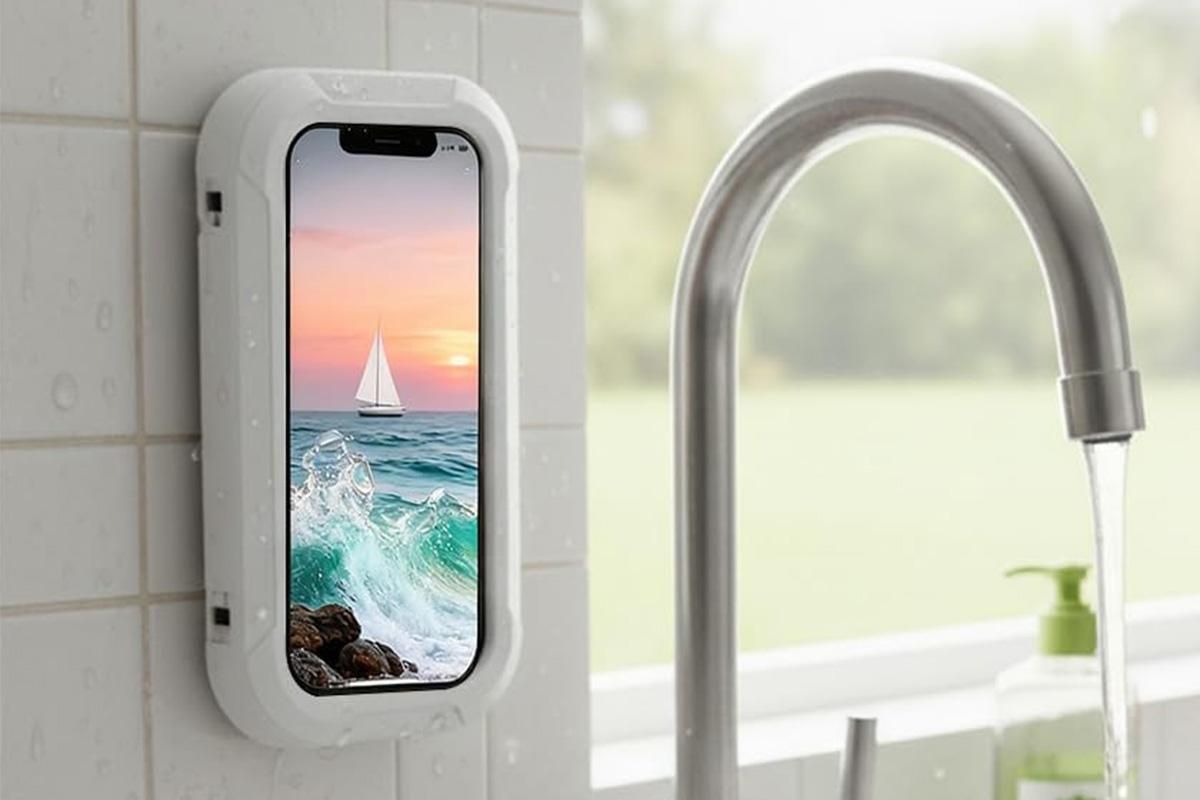 Waterproof Anti-Fog Rotating Shower Phone Holder for Bathroom-White