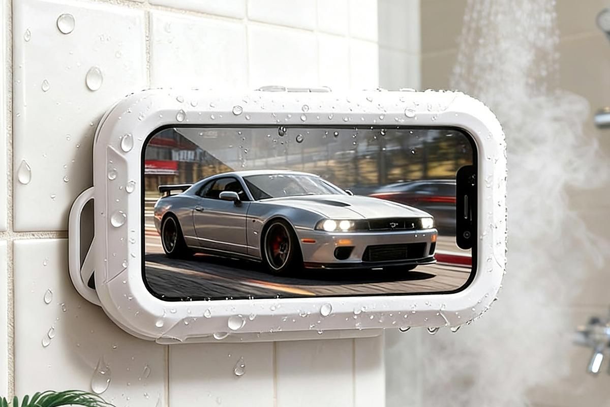 Waterproof Anti-Fog Rotating Shower Phone Holder for Bathroom-White