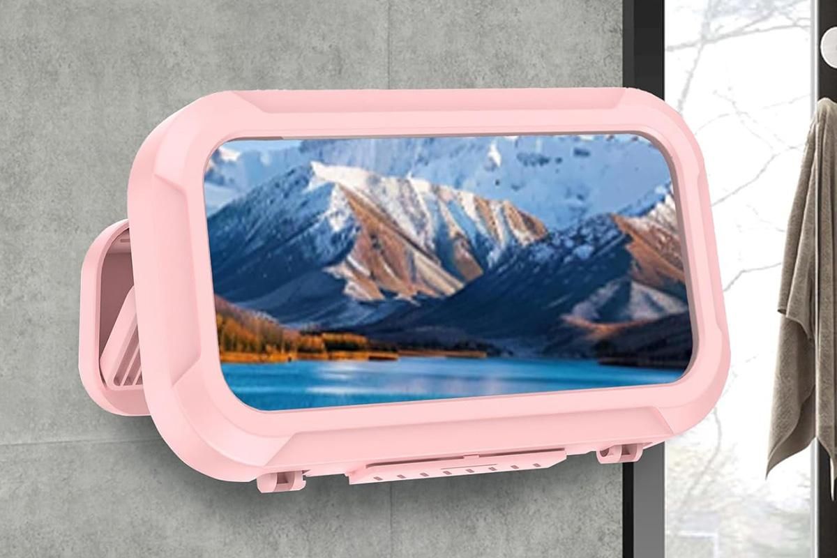 Waterproof Anti-Fog Rotating Shower Phone Holder for Bathroom-Light Pink