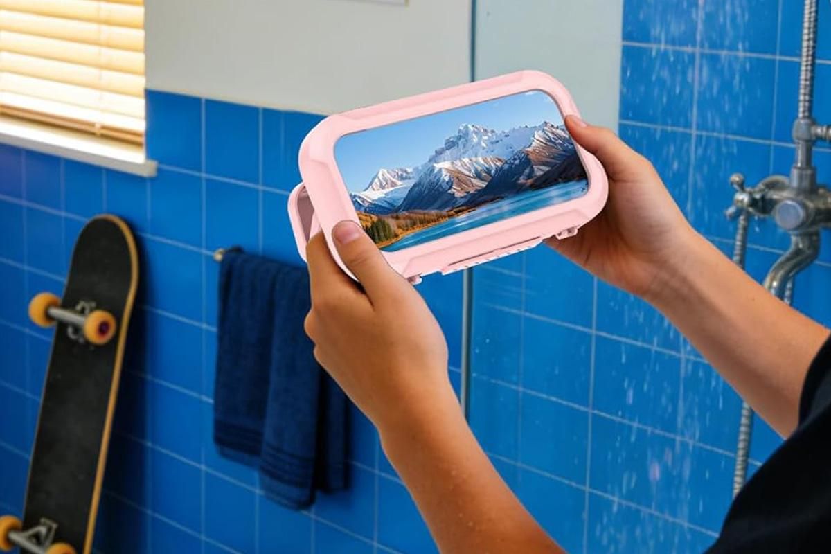 Waterproof Anti-Fog Rotating Shower Phone Holder for Bathroom-Light Pink