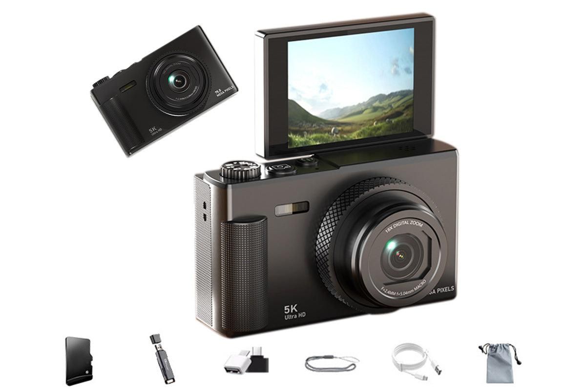 5K Digital Camera 18X Zoom Flip Screen Shoot Camera 64GB Memory Card-Black