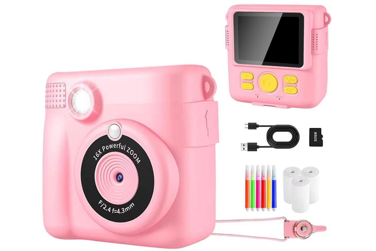 Instant Print Camera for Kids Zero Ink Print Photo Camera with 32G TF Card-Blue