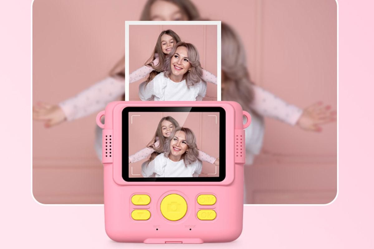 Instant Print Camera for Kids Zero Ink Print Photo Camera with 32G TF Card-Pink