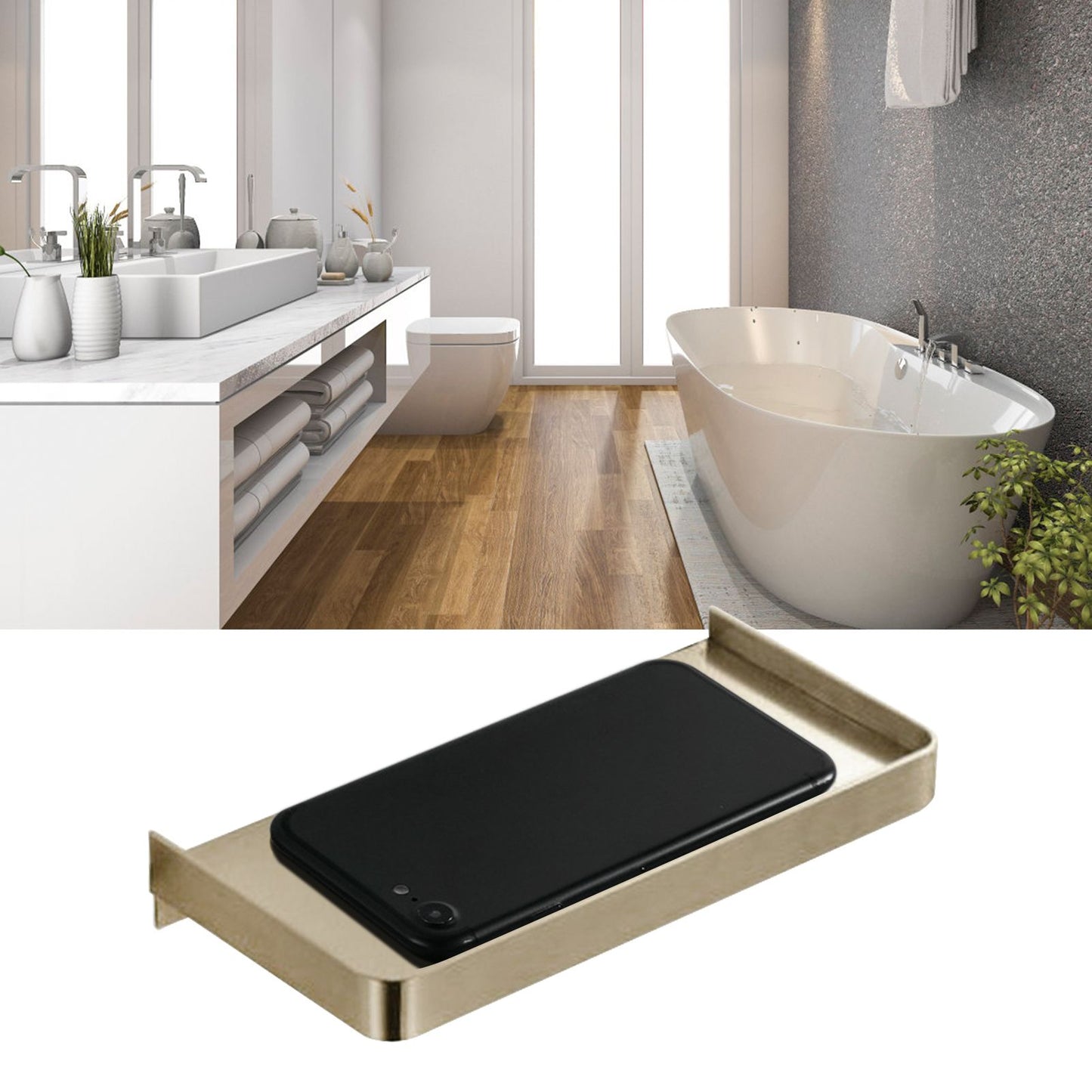 Bathroom Phone Holder Wall Mounted Thick Phone Storage Shelf Toilet Accessory 185x90mmGolden