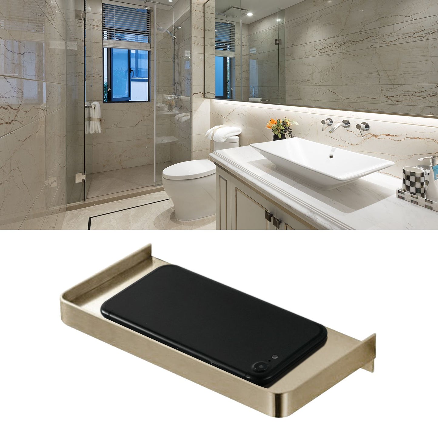 Bathroom Phone Holder Wall Mounted Thick Phone Storage Shelf Toilet Accessory 185x90mmGolden