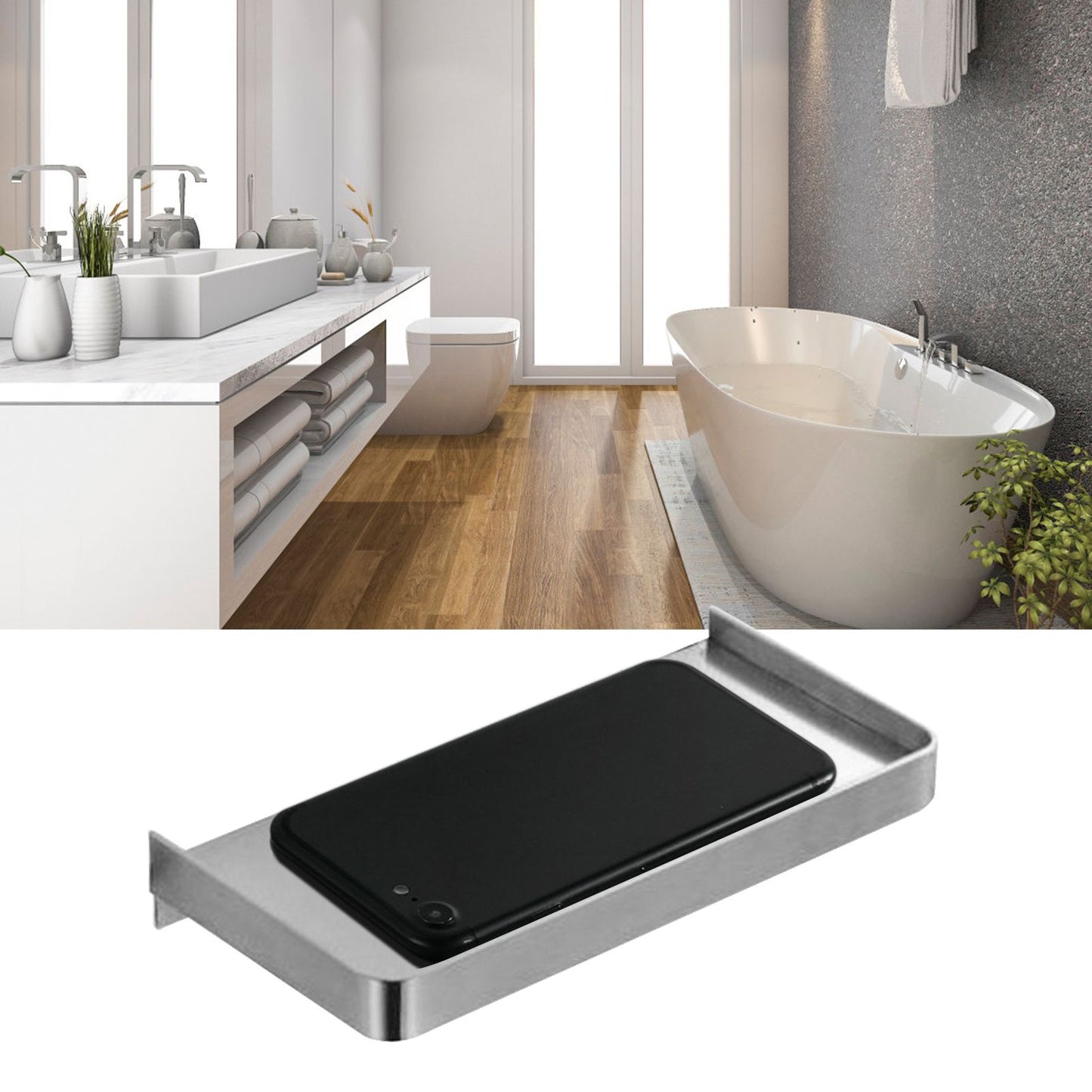 Bathroom Phone Holder Wall Mounted Thick Phone Storage Shelf Toilet Accessory 185x90mmBrushed