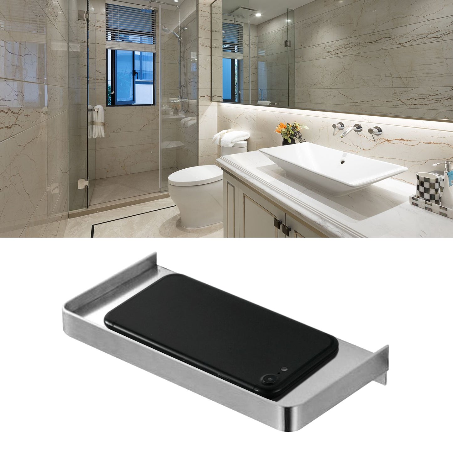 Bathroom Phone Holder Wall Mounted Thick Phone Storage Shelf Toilet Accessory 185x90mmBrushed