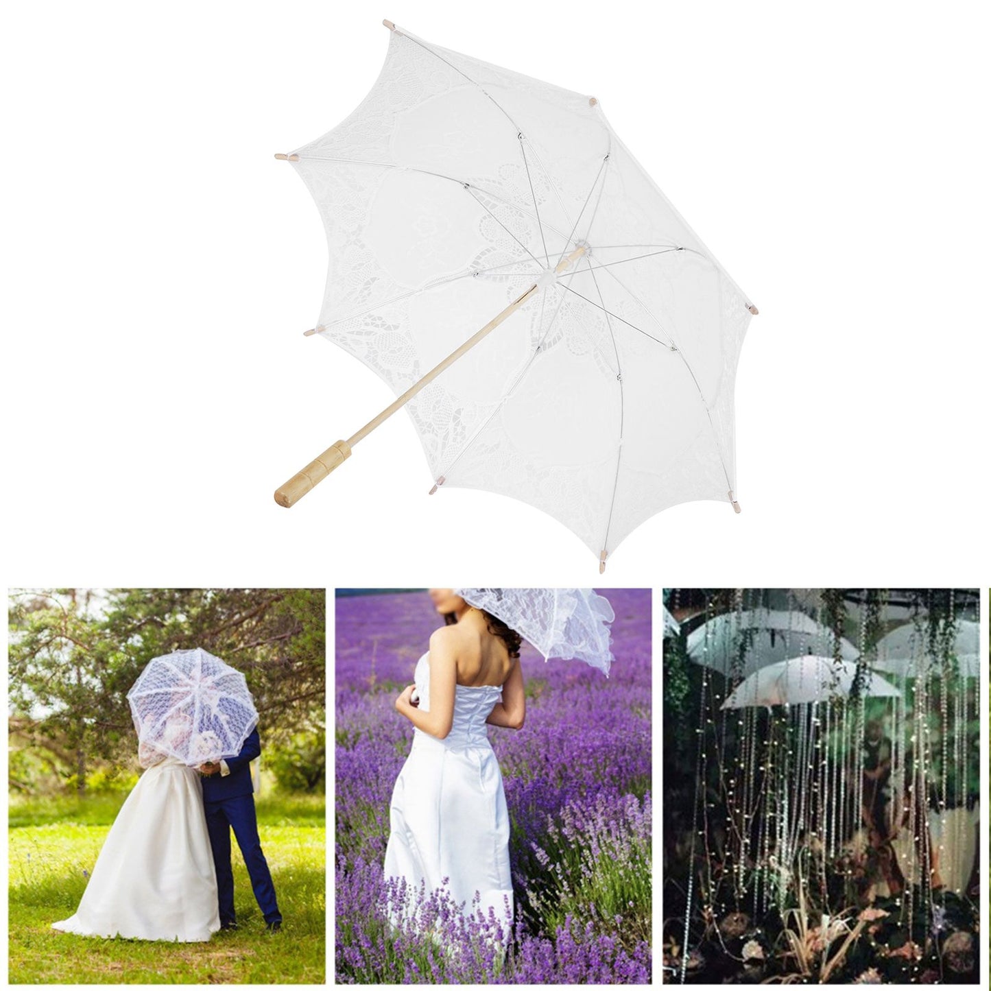Lace Umbrella Wedding Bridal Parasol Umbrella for Photography Props Wedding SuppliesL White