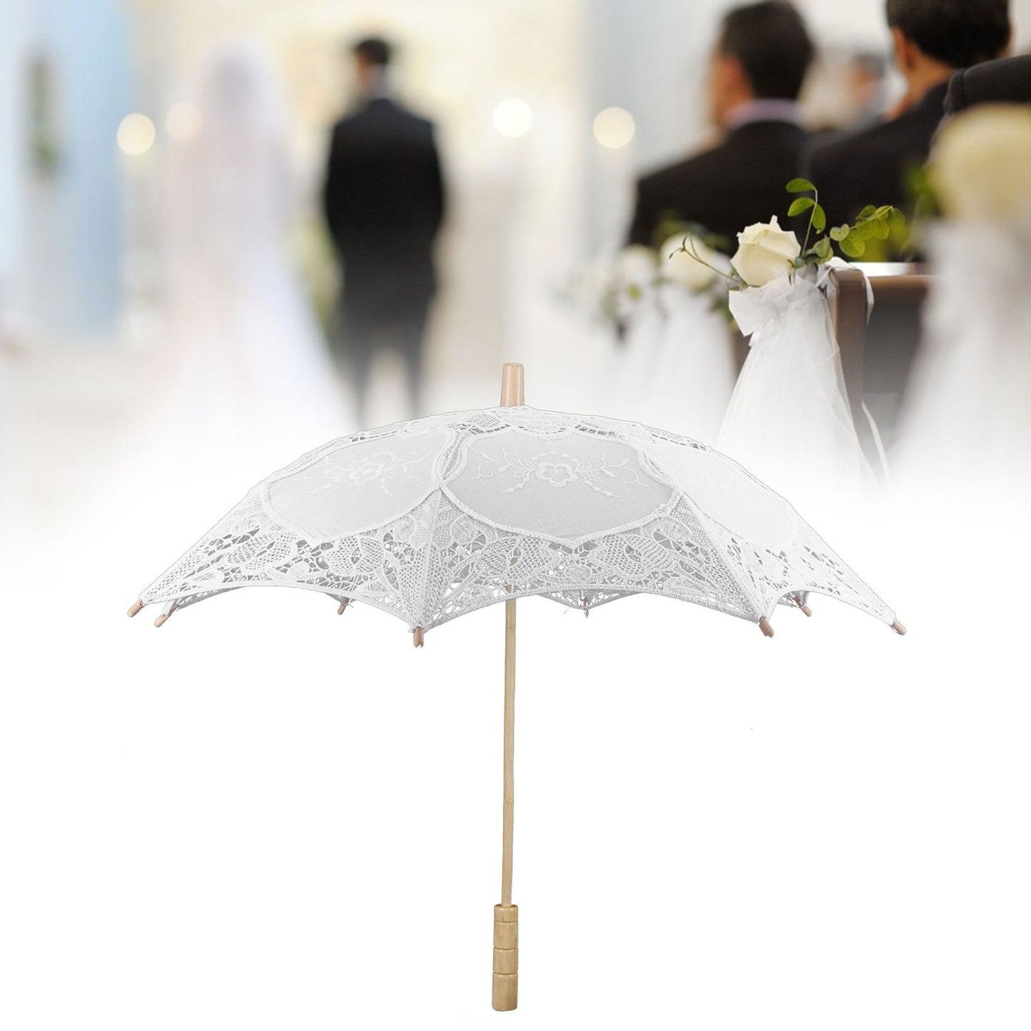 Lace Umbrella Wedding Bridal Parasol Umbrella for Photography Props Wedding SuppliesL White
