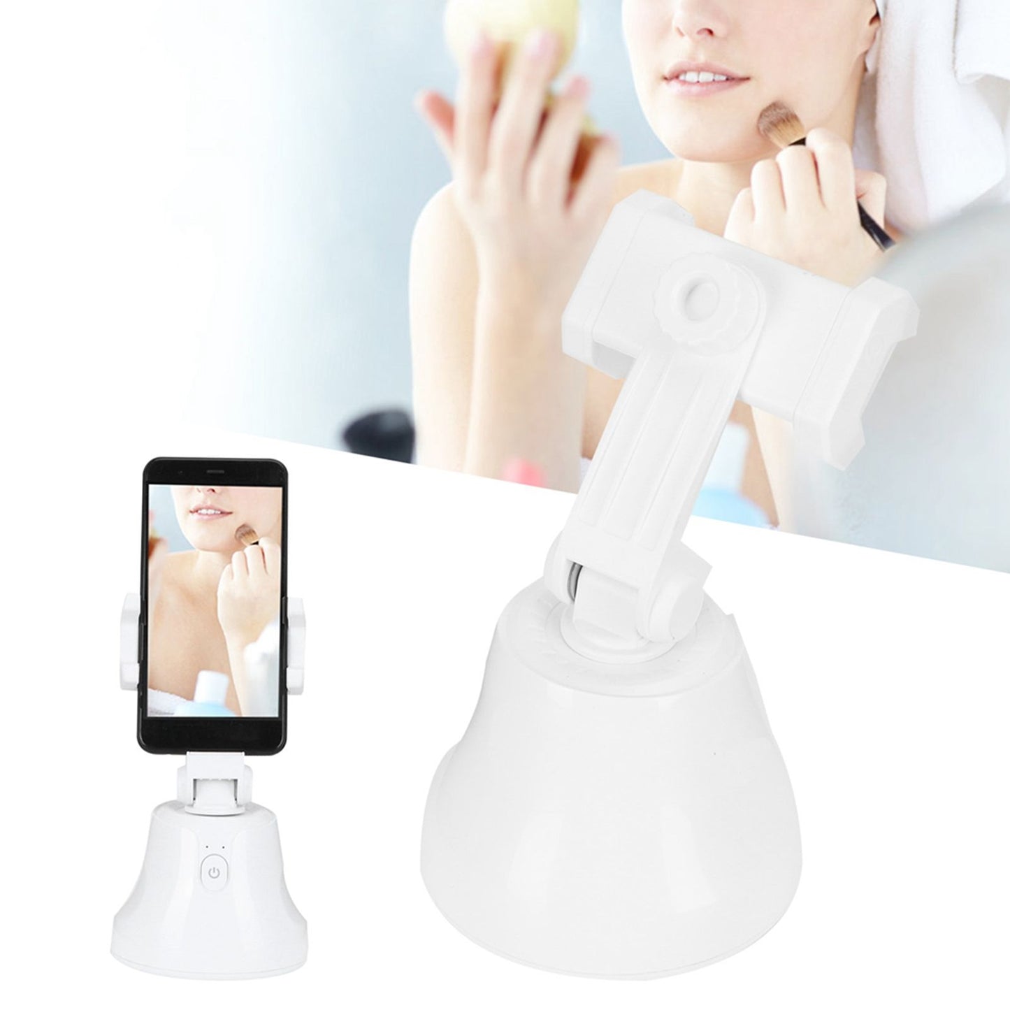 360 Degree Rotating Ballhead Smart Face Object Tracking Phone Camera Bracket Holder for Live StreamingWhite