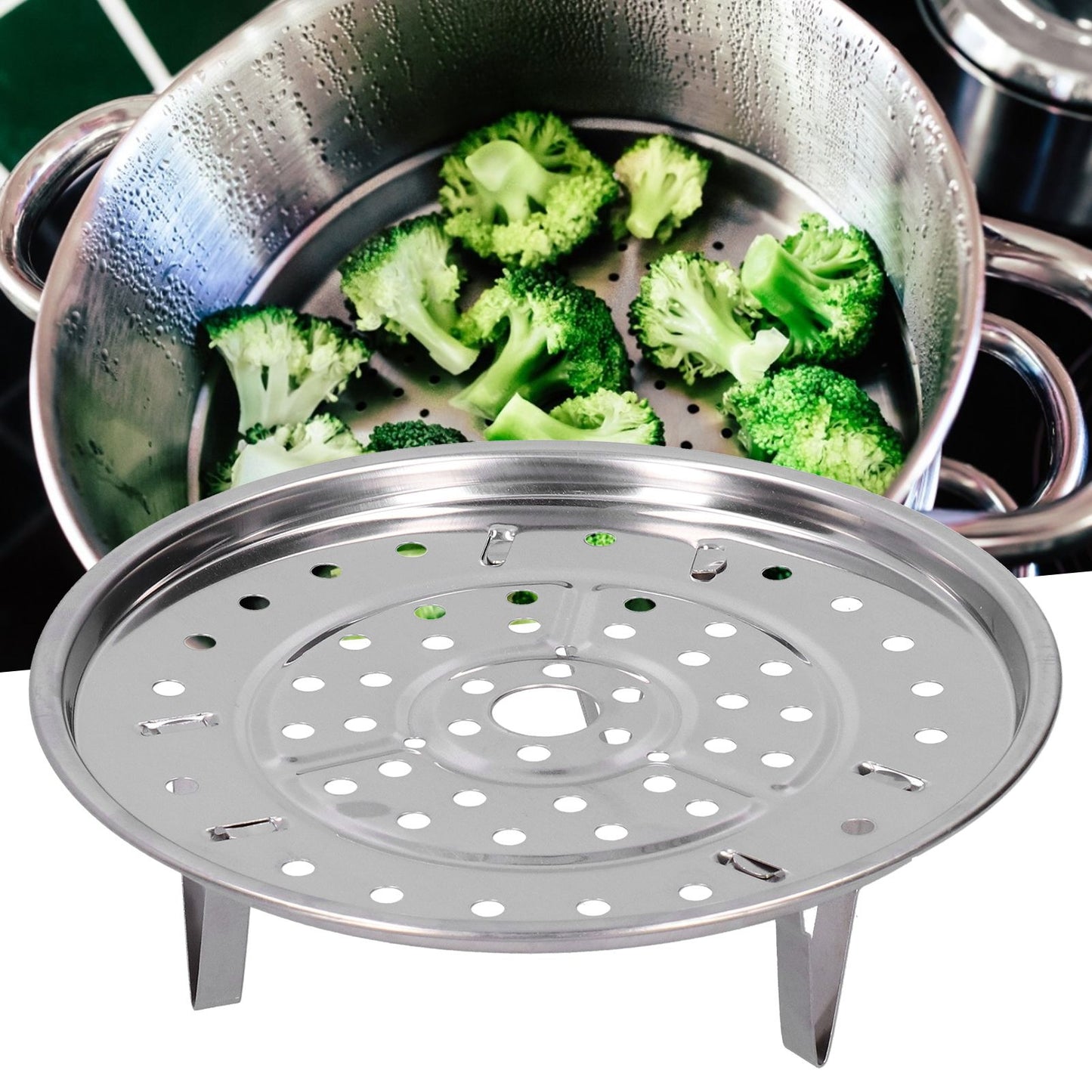 Stainless Steel Heat Resistant Steaming Rack Tripod Design Non Stick Rack for Food Cake(23.5CM )
