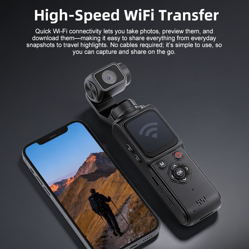 AT-M105 Pocket Gimbal Vlog Camera, 4K HD Handheld Video Camera，black，16GB