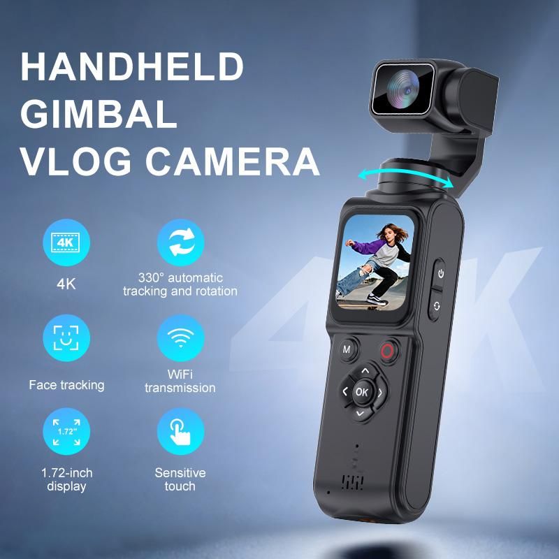 AT-M105 Pocket Gimbal Vlog Camera, 4K HD Handheld Video Camera，black，16GB