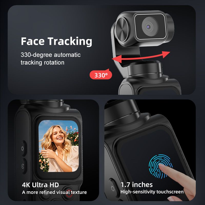 AT-M105 Pocket Gimbal Vlog Camera, 4K HD Handheld Video Camera，black，32GB