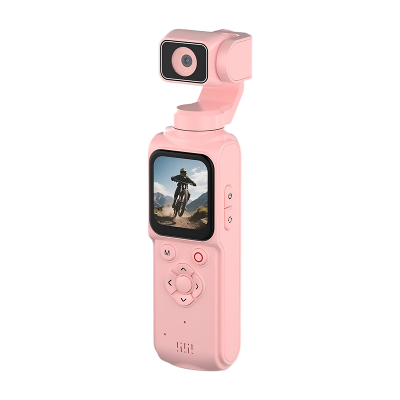 AT-M105 Pocket Gimbal Vlog Camera, 4K HD Handheld Video Camera，pink，32GB