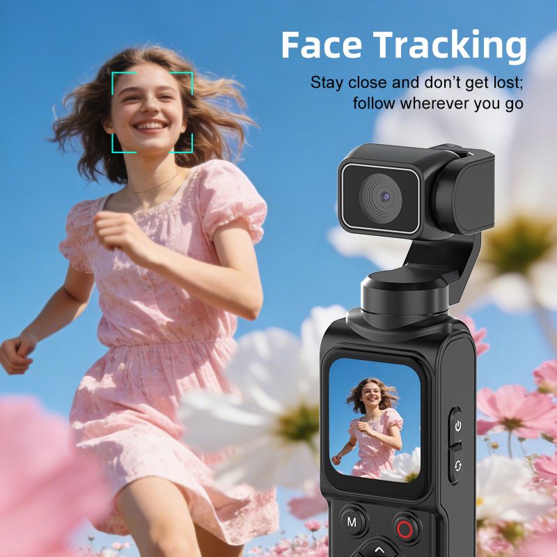 AT-M105 Pocket Gimbal Vlog Camera, 4K HD Handheld Video Camera，white，16GB