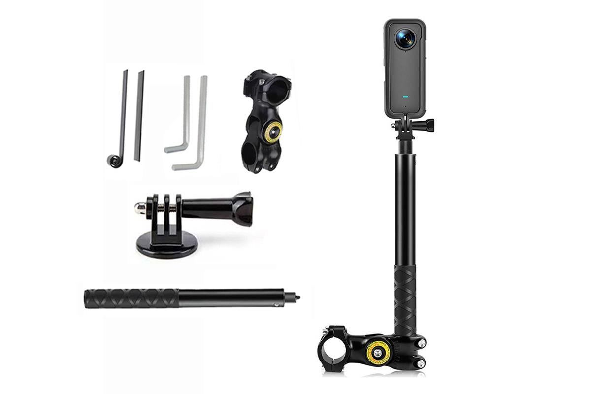 Bike Motorcycle Handlebar Camera Mount with Extendable Pole for GoPro Insta360 X3 Action Cameras