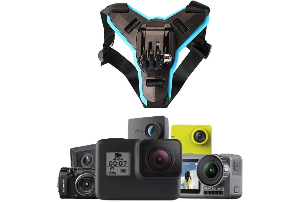 Motorcycle Helmet Chin Mount for Action Camera Quick Release Shockproof - Blue