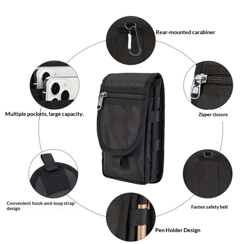 2 pack Phone Case for Phones, Belt Clip Pouch Holder for Men, Cell Phone Holster with Belt Loop, Multi Tool Phone Case, Waist Pocket for Working, Outdoor Living or Hiking-Black