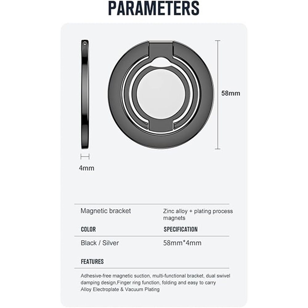 Magnetic Ring Holder Dual-Side Magnetics, Removable Gym Phone Grip with Kickstand for iPhone 17/16/15/14/13/12/ Series All Phones Compatible with Magnetic Car Mount