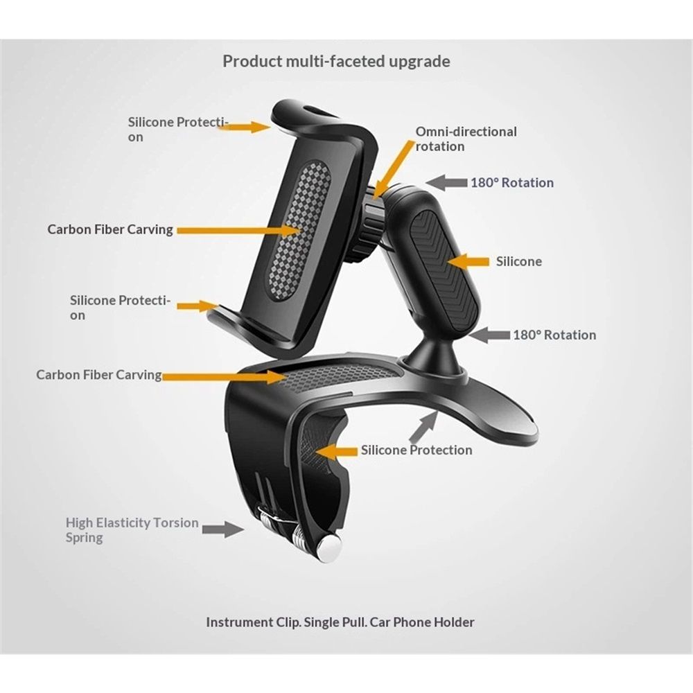 Phone Holder,Strong Grip Universal 360° Dashboard Phone Holder,Super Stable Car Mount Cradle w/Adjustable Clip,Fits Phones