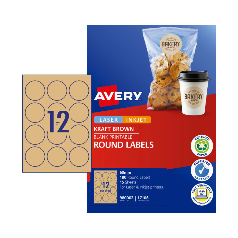 AVERY Label Rd Brn 60mm 12Up Pack of 15