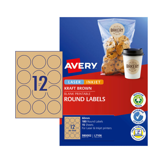 AVERY Label Rd Brn 60mm 12Up Pack of 15