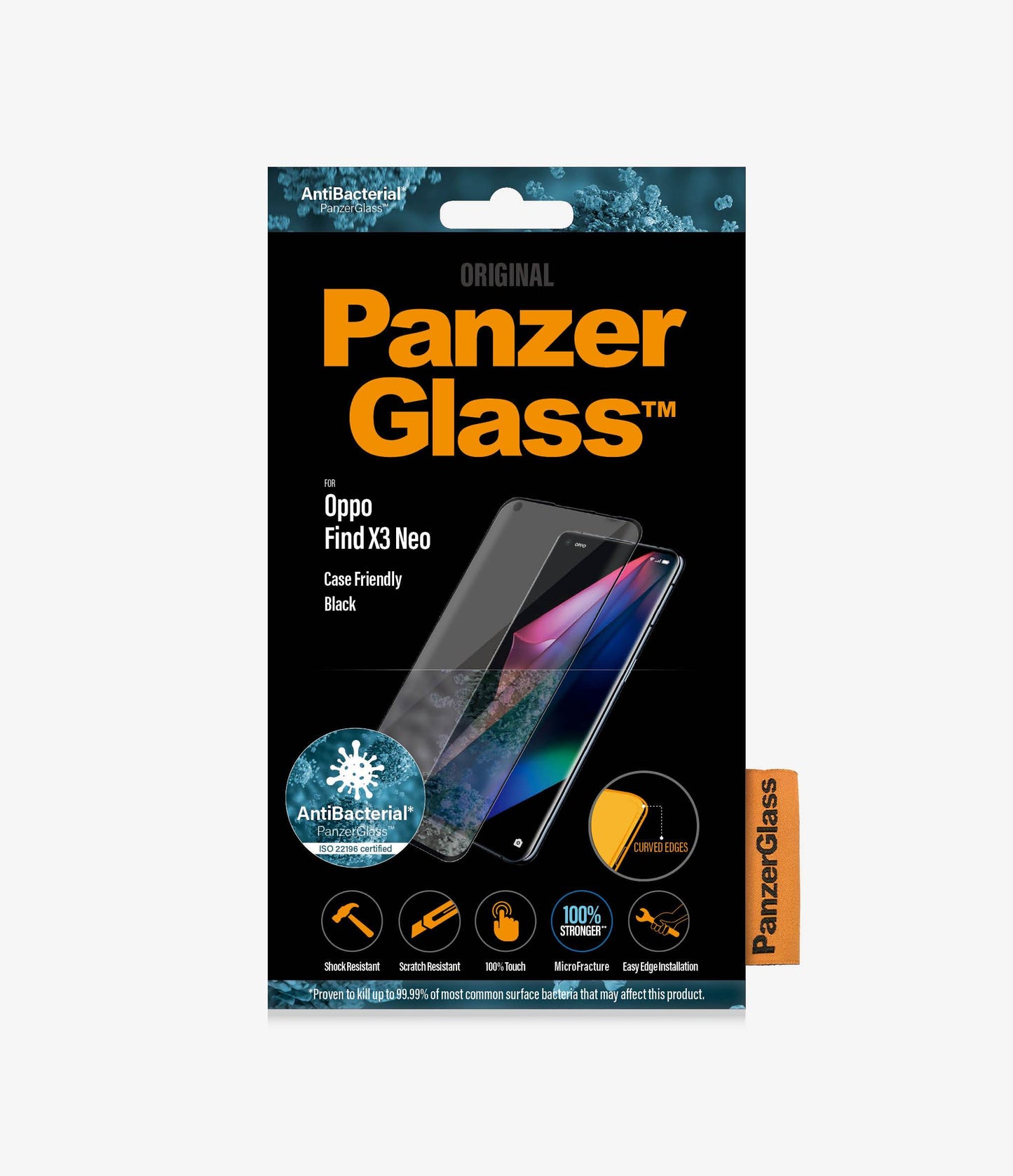 PANZER GLASS OPPO Find X3 Neo - (7076), Antibacterial glass, Protects the entire screen, Crystal clear, Resistant to scratches and bacteria, 100% touch