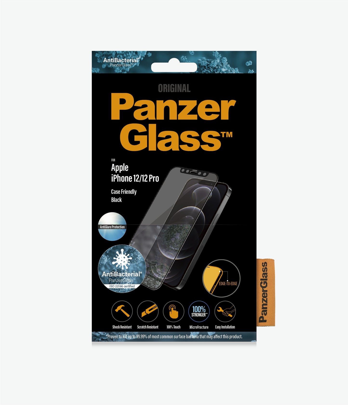 PANZER GLASS iPhone 12/12 Pro - Black - Anti-glare (2720) - Screen Protector - Full Frame Coverage, Rounded Edges